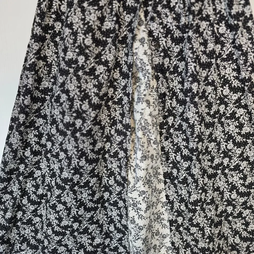Vintage 90's Personal Maxi Skirt Prairie Cottagecore Black White Floral Cotton